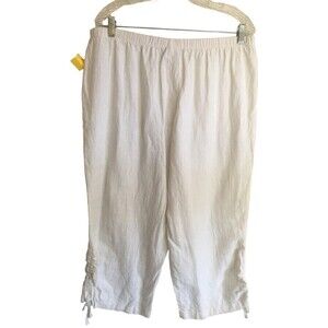 Hot Cotton Capri Pants Women's Size XL White Linen Stretchy Waist